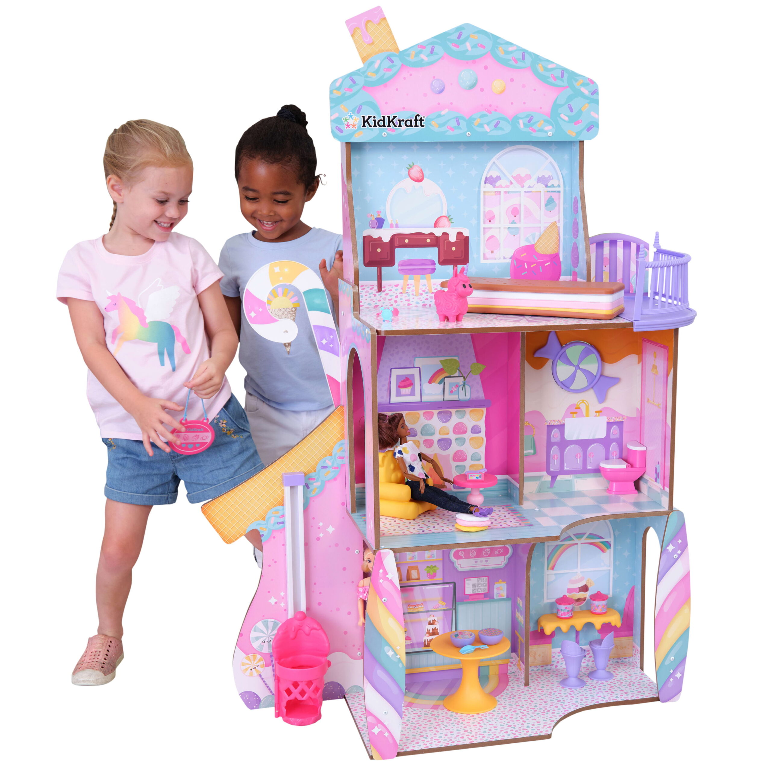KidKraft Candy Castle Wooden Dollhouse with Elevator. 28 Accessories
