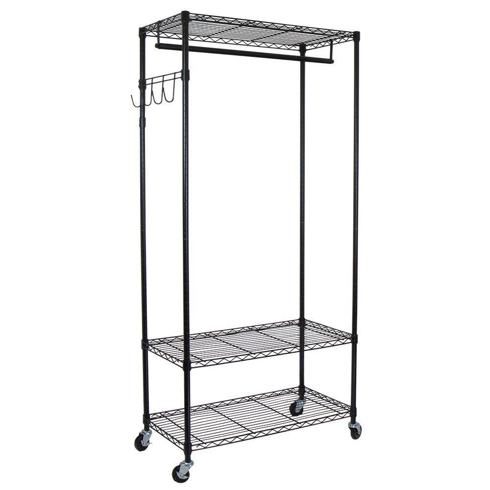 Oceanstar GRS1514 Black Steel Clothes Rack 35.7 in. W x 75.5 in. H