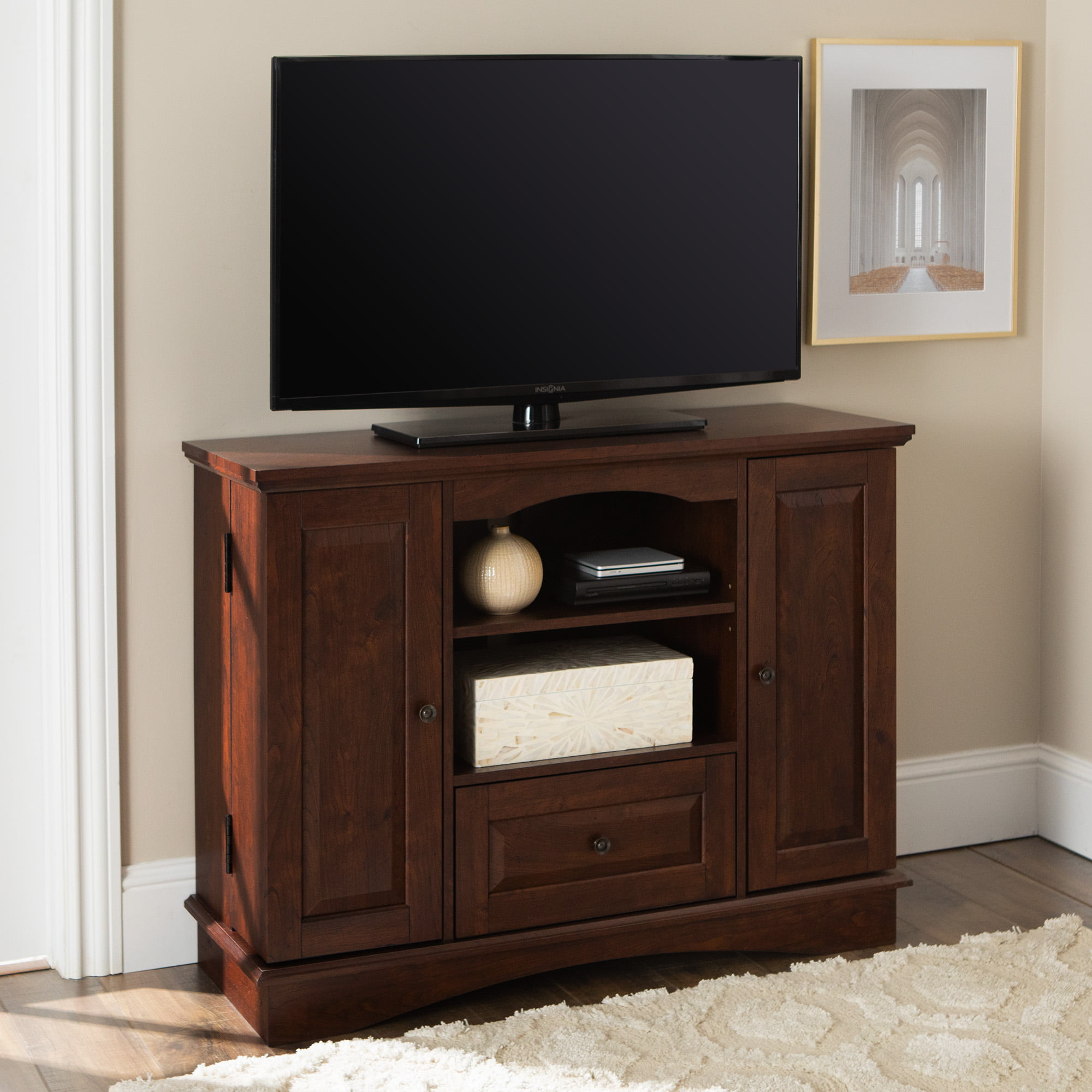 Walker Edison Traditional Tall TV Stand for TVs up to 48″. Traditional Brown