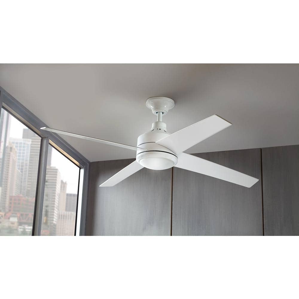 Home Decorators Collection 54727-BOND Mercer 52 in. Integrated LED Indoor White Ceiling Fan with Light Kit works with Google Assistant and Alexa