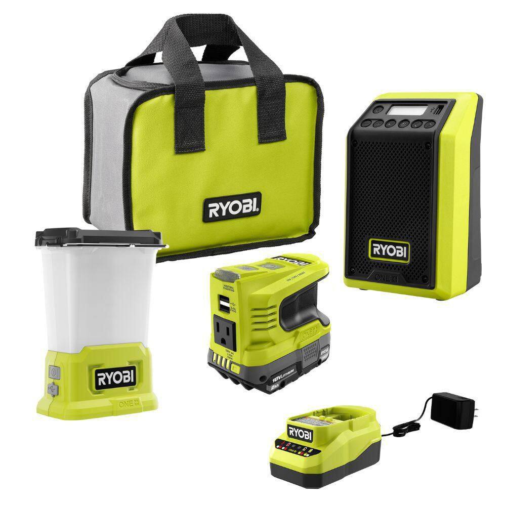 RYOBI PCL1307K1 ONE+ 18V Cordless 3-Tool Storm Combo Kit with Radio. Area Light. Power Inverter. 2.0 Ah Battery. and Charger
