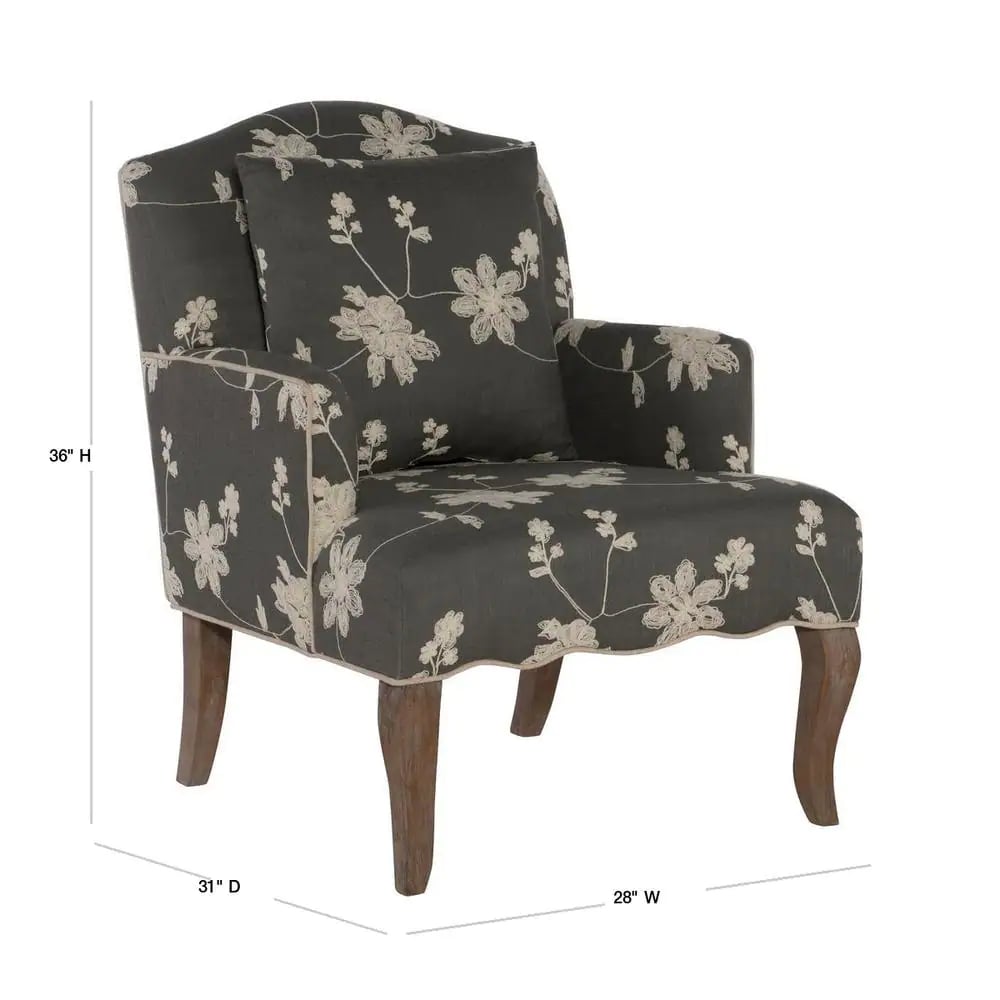 Linon Home Decor Gray Floral Polyester Arm Chair