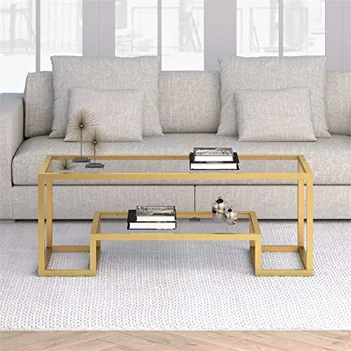 Hailey Home  Athena Gold Glass Glam Coffee Table