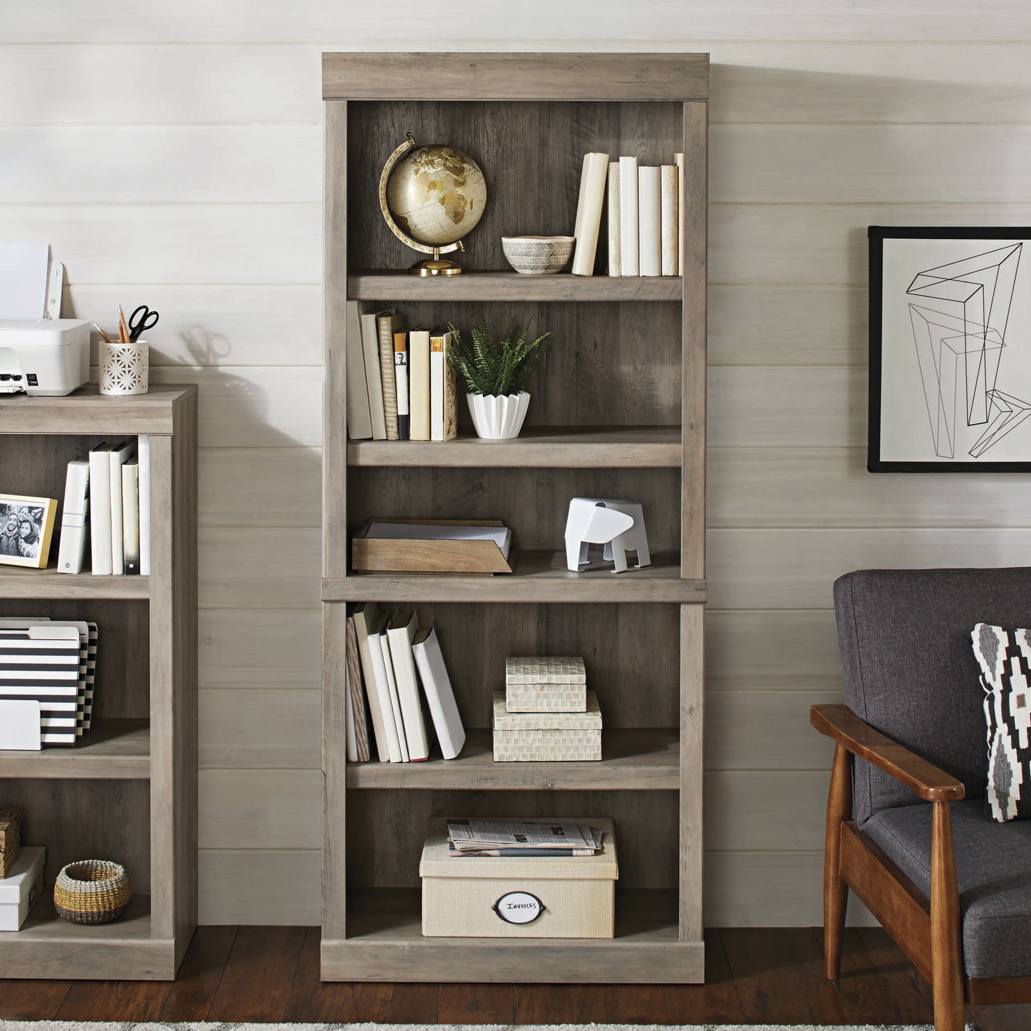 Better Homes & Gardens Glendale 5 Shelf Bookcase. Rustic Gray Finish