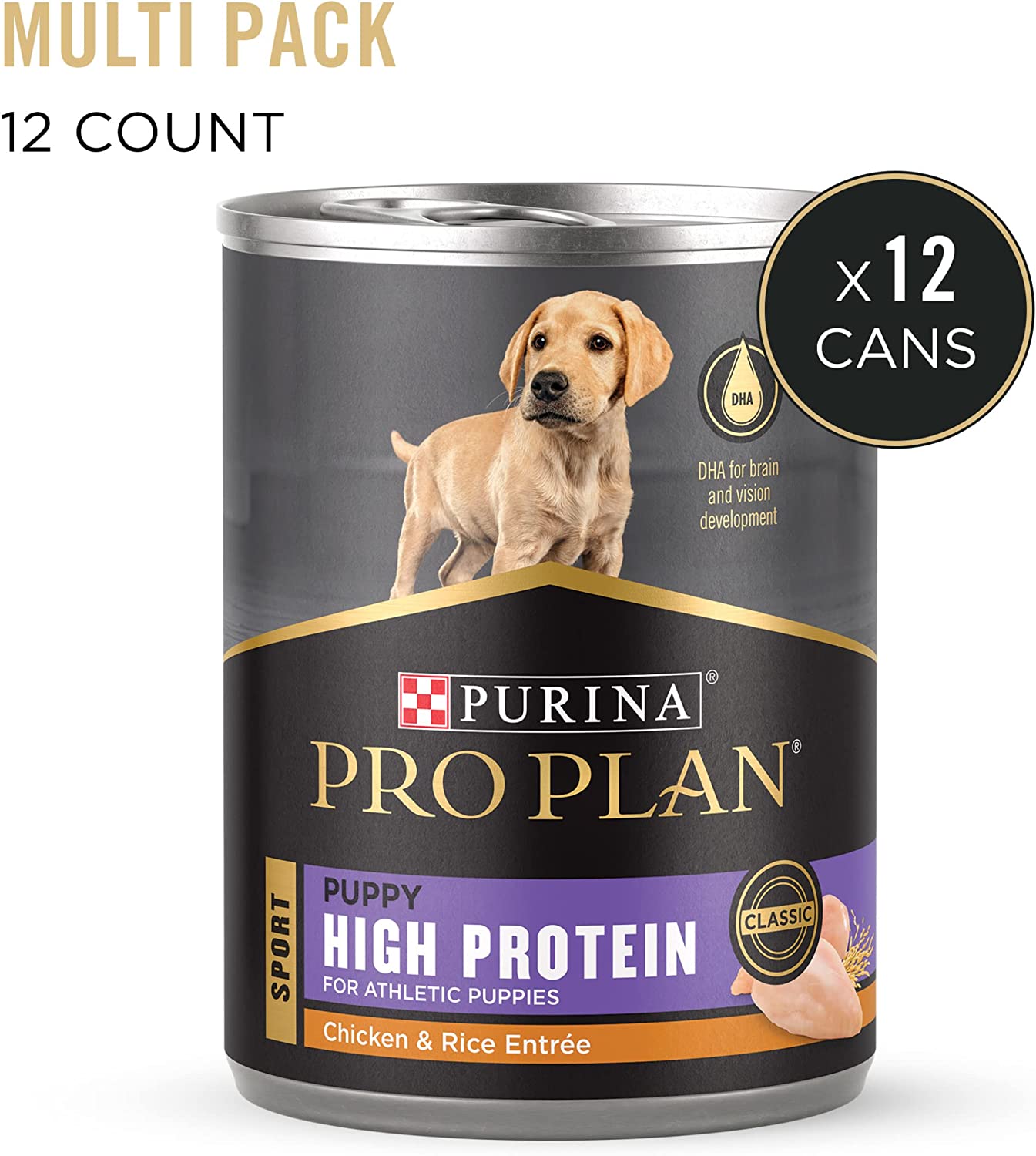 Purina Pro Plan Sport Puppy High Protein Chicken & Rice Wet Dog Food. 13-oz can. case of 12