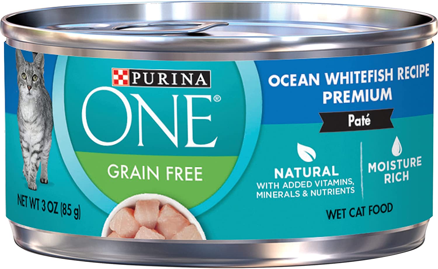 Purina ONE Ocean Whitefish Recipe Natural High Protein. Grain Free Pate Wet Cat Food. (24) 3 oz. Pull-Top Cans
