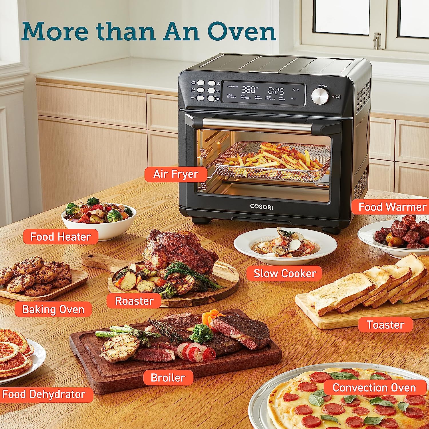 COSORI Toaster Oven Air Fryer Combo. 12-in-1. 26QT Convection Oven Countertop. with Toast. Bake. and Broil. Smart. 6 Slice Toast. 12” Pizza. 75 Recipes&Accessories. Black