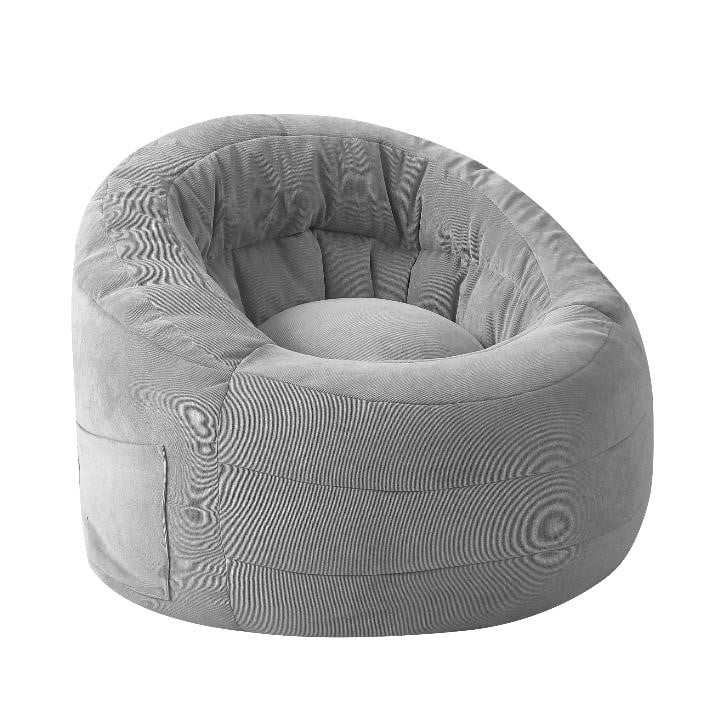 POD by Urban Shop Soft Plush Corduroy Bean Bag Chair with Pocket. Grey