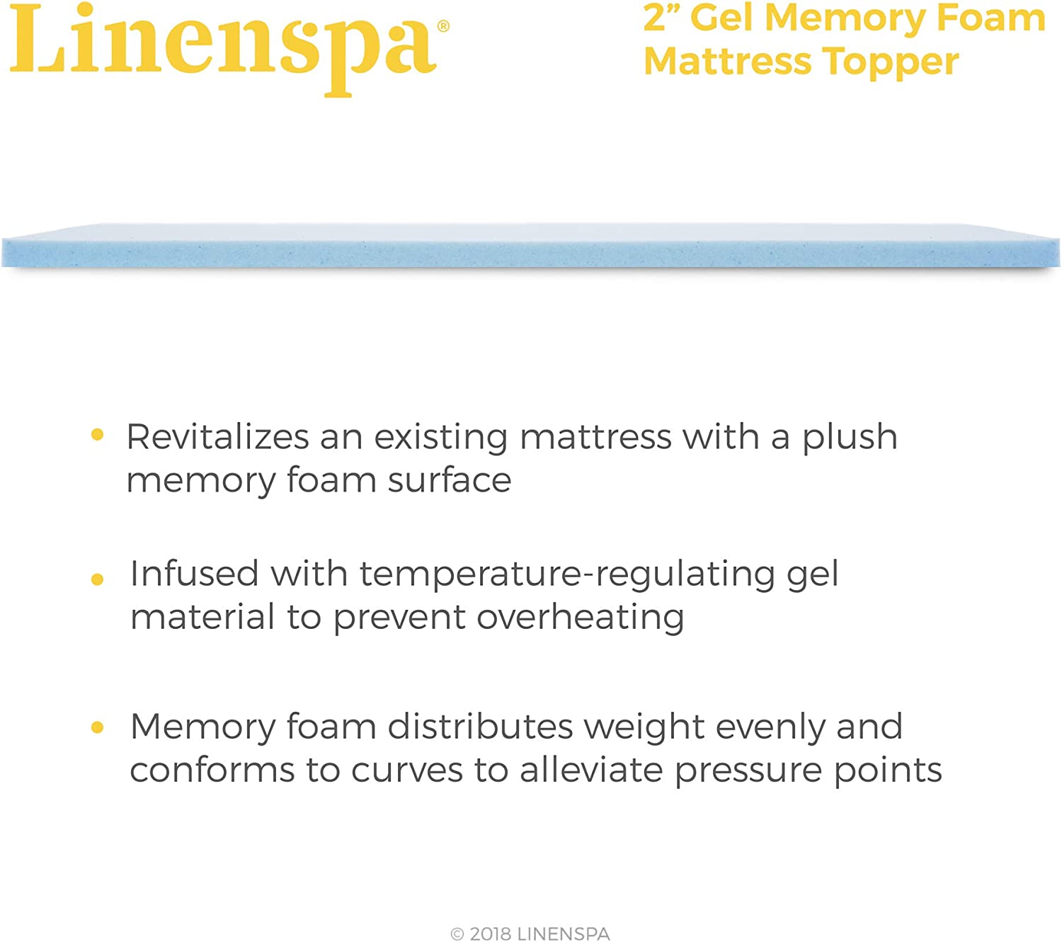 Linenspa 2 Inch Gel Infused Memory Foam Mattress Topper. Full. 2 Inch