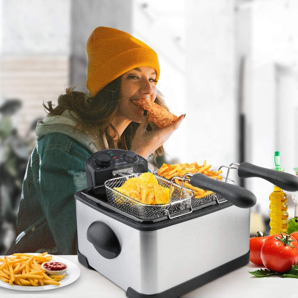 Secura 1700-Watt Stainless-Steel Triple Basket Electric Deep Fryer with Timer Free Extra Odor Filter. 4L/17-Cup
