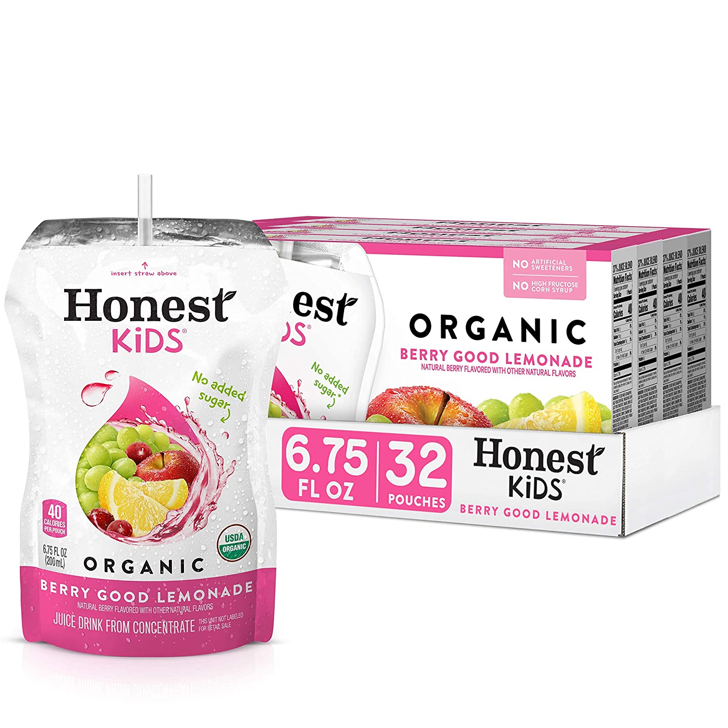 Honest Kids Organic Juice Drink. Berry Berry Good Lemonade. 6.75 Fl Oz Pouches (Pack of 32)