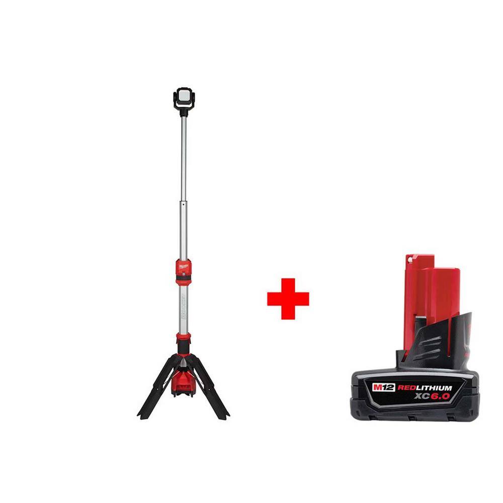 Milwaukee 2132-20-48-11-2460 M12 12-Volt Lithium-Ion Cordless 1400 Lumen ROCKET LED Stand Work Light W/ 6.0 Ah M12 Battery