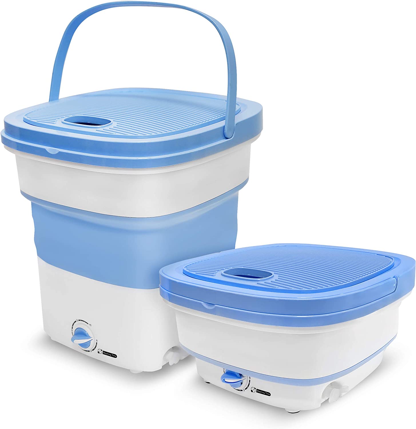 Pure Clean PUCWM33.5 Portable Mini Washing Machine Lightweight Collapsible Bucket - Perfect for Camping. Travelling. Apartment. Dorm USA Brand. Light Blue