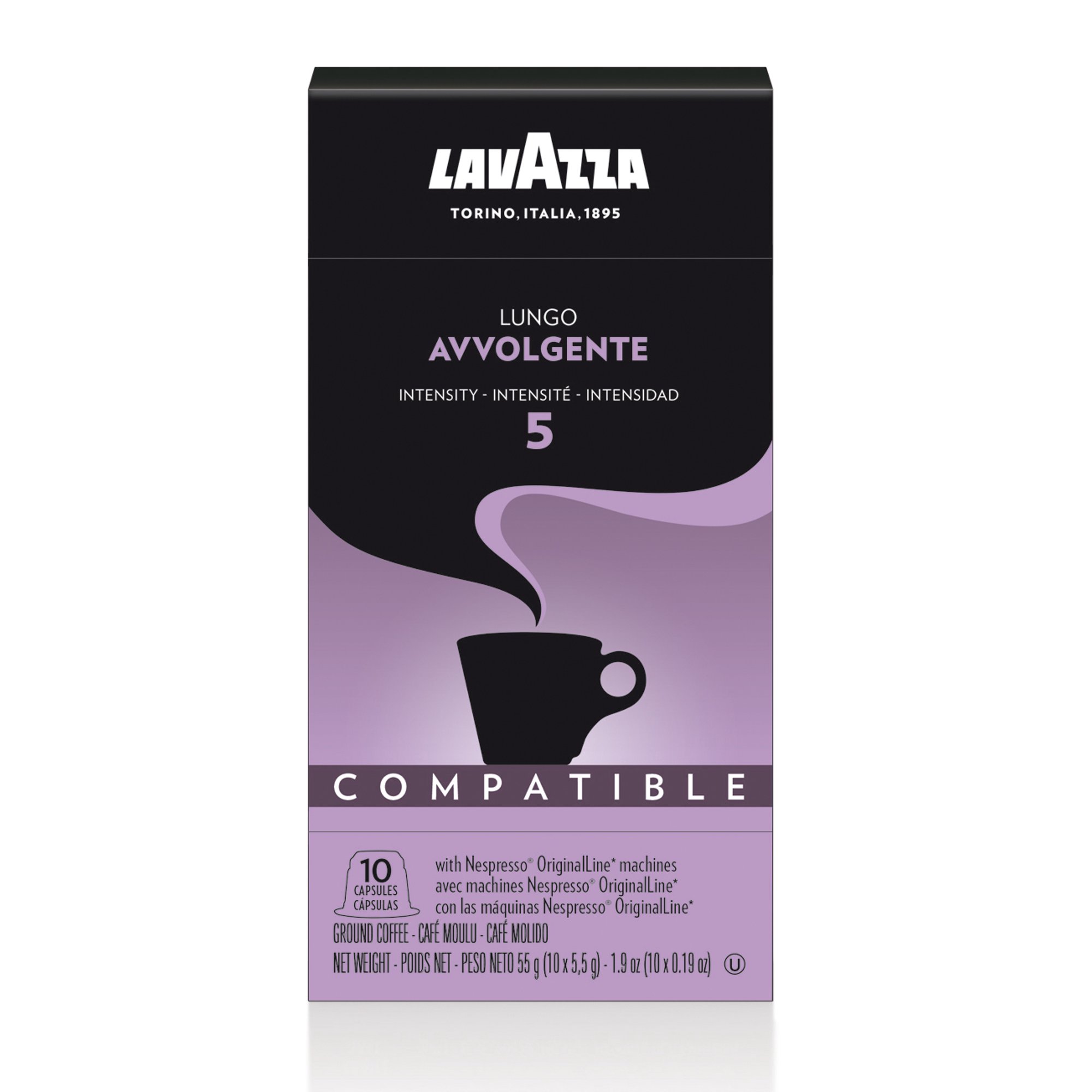 Lavazza Nespresso Compatible Capsules Avvolgente Lungo Dark Roast Coffee (Pack of 60)