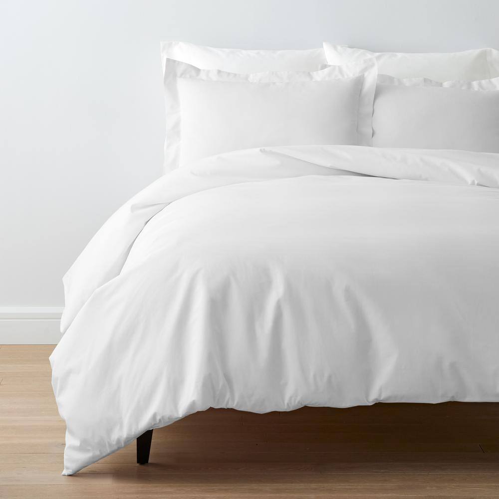 The Company Store  Company Cotton 4-Piece White Solid 300-Thread Count Cotton Percale Queen Sheet Set - White
