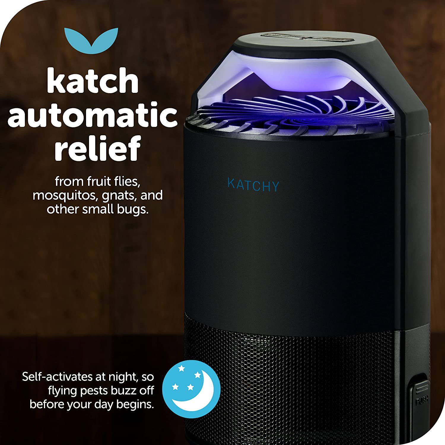 Katchy Automatic Indoor Insect and Flying Bugs Trap. Fruit Fly Gnat Mosquito Killer with UV Light Fan. Sticky Glue Boards. No Zapper. Light Sensor (Black)