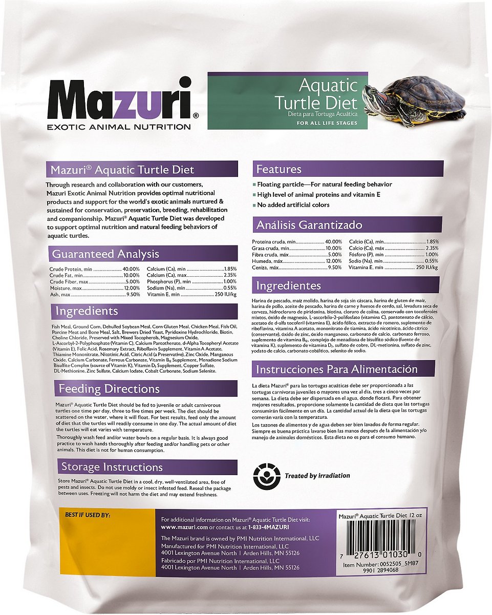 Mazuri Nutritionally Complete Aquatic Turtle Food | Freshwater Formula - 12 Ounce (12 oz) Bag