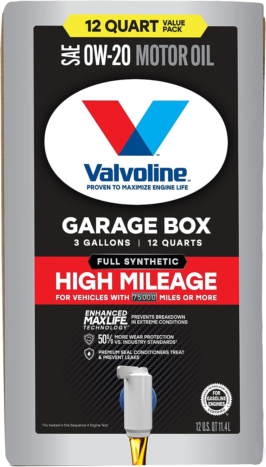 Valvoline Full Synthetic High Mileage with Enhanced MaxLife Technology 0W-20 12 QT Garage Box