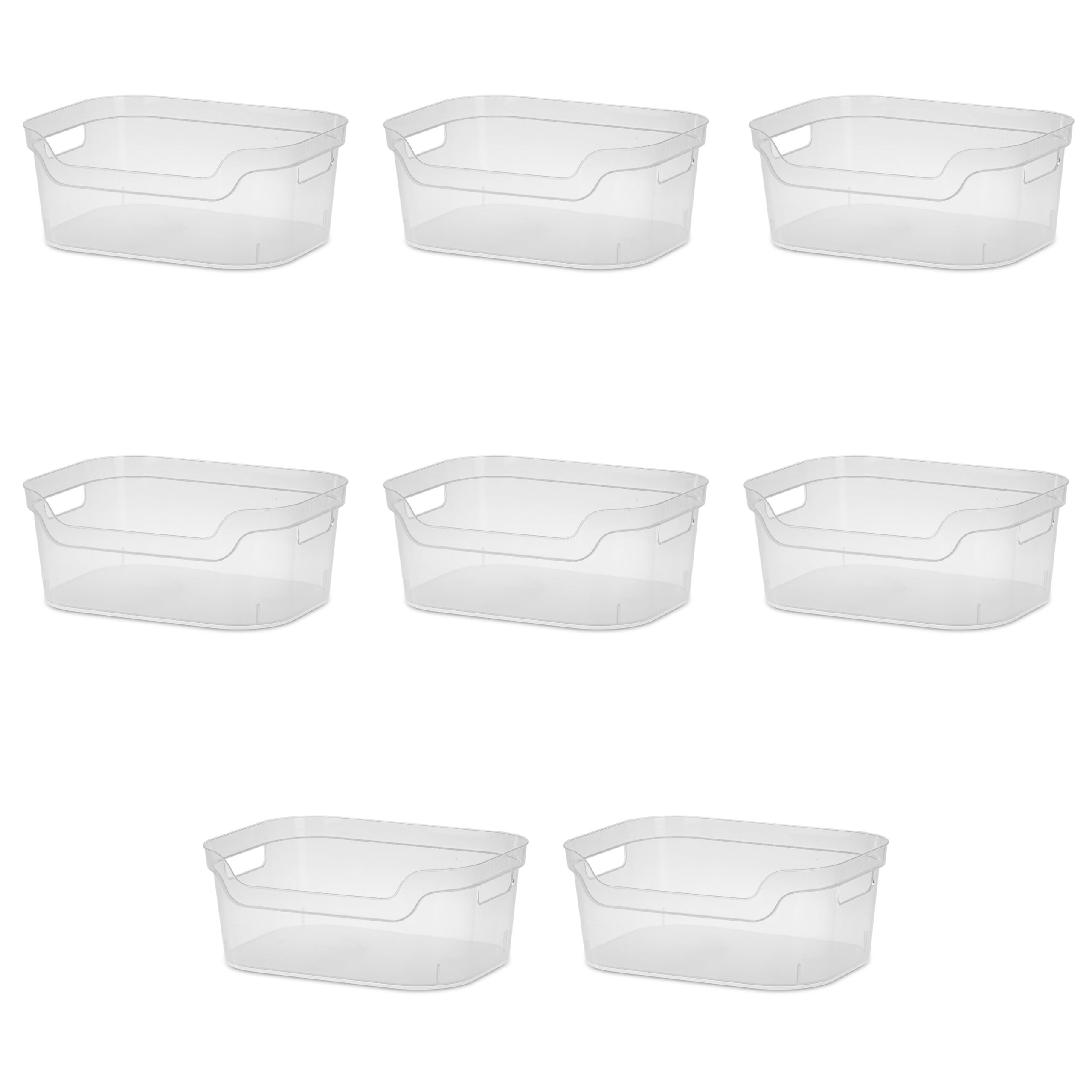 Sterilite Medium Open Bin Plastic. Clear. Set of 8