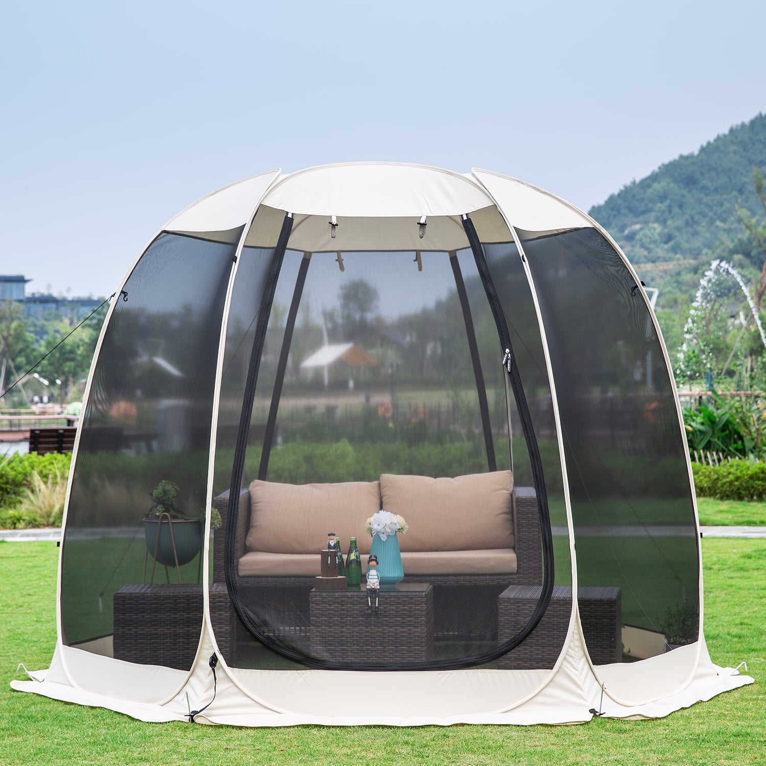 10-x10′ Gazebo Pop Up with Mosquito Netting Portable Beige