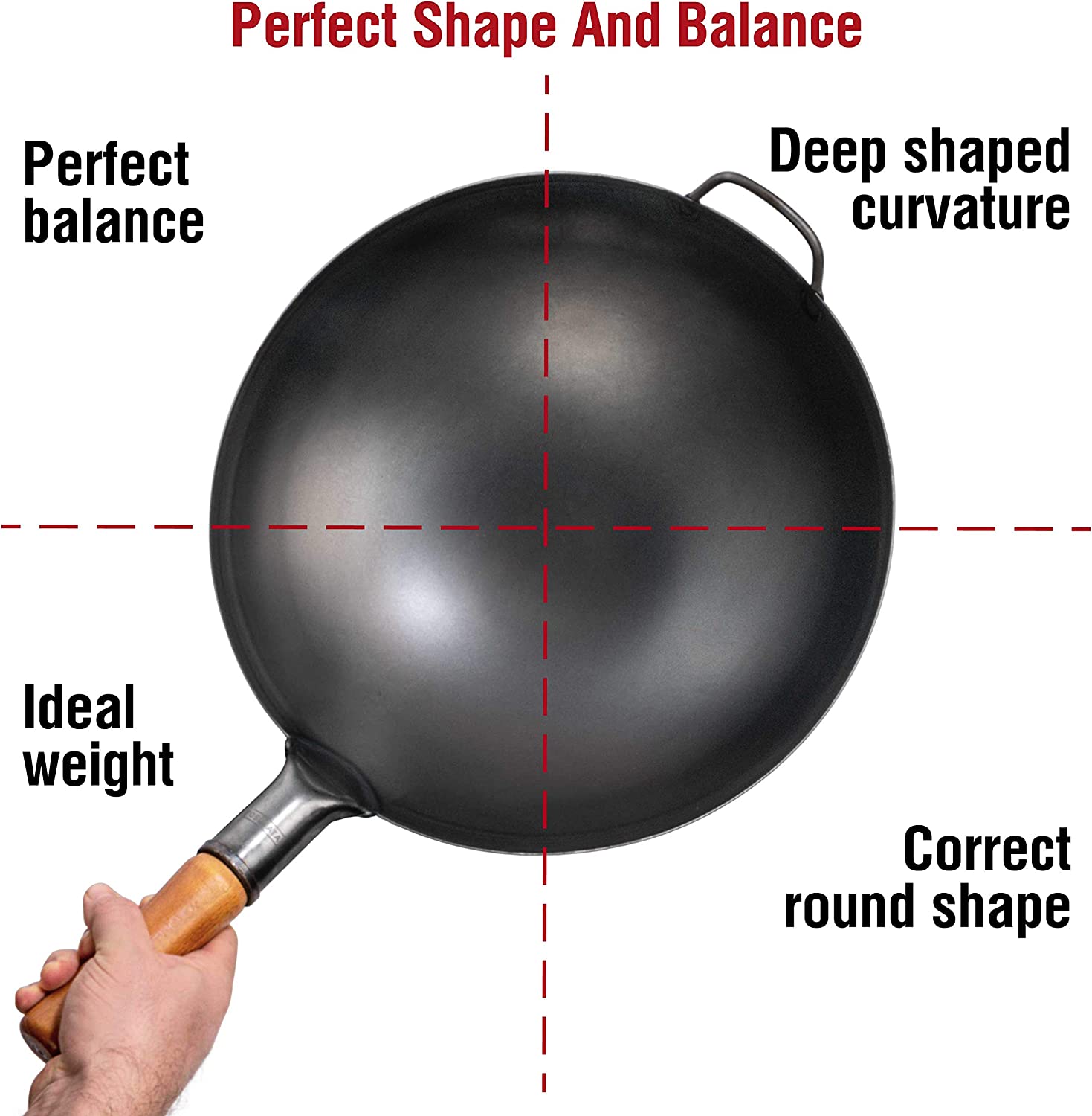 YOSUKATA Carbon Steel Wok Pan - 14  Woks and Stir Fry Pans - Chinese Wok with Round Bottom Wok - Traditional Chinese Japanese Woks - Black Steel Wok