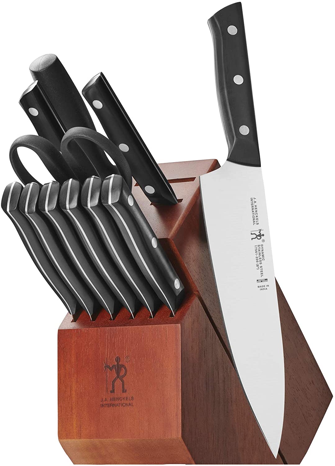 J.A. Henckels International Dynamic Kitchen Knife Set. 12-pc. Chef Knife Set. Knife Sharpener. Paring Knife. Utility Knife. Dark Brown