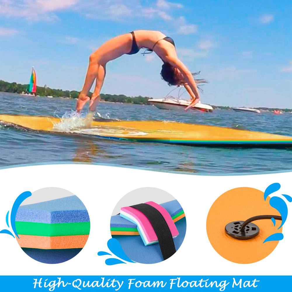 Unbranded WY-23 15 ft. x 6 ft. Orange Vinyl 3-Layer Floating Water Mat Foam Pad with Storage Straps for Adults Outdoor Water Activities