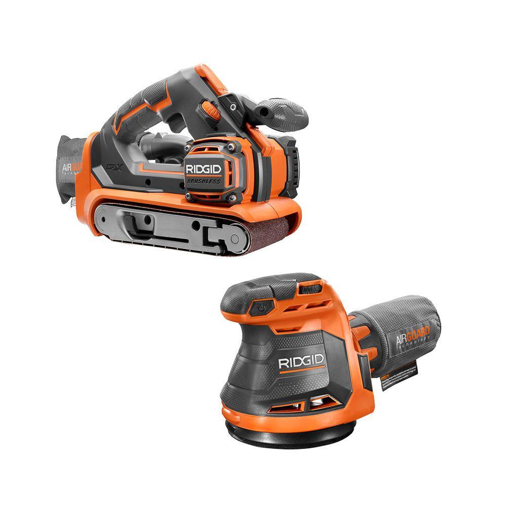 RIDGID R8606B-R86065B 18V Cordless 2-Tool Combo Kit with 5 in. Random Orbit Sander and Brushless 3 in. x 18 in. Belt Sander (Tools Only)