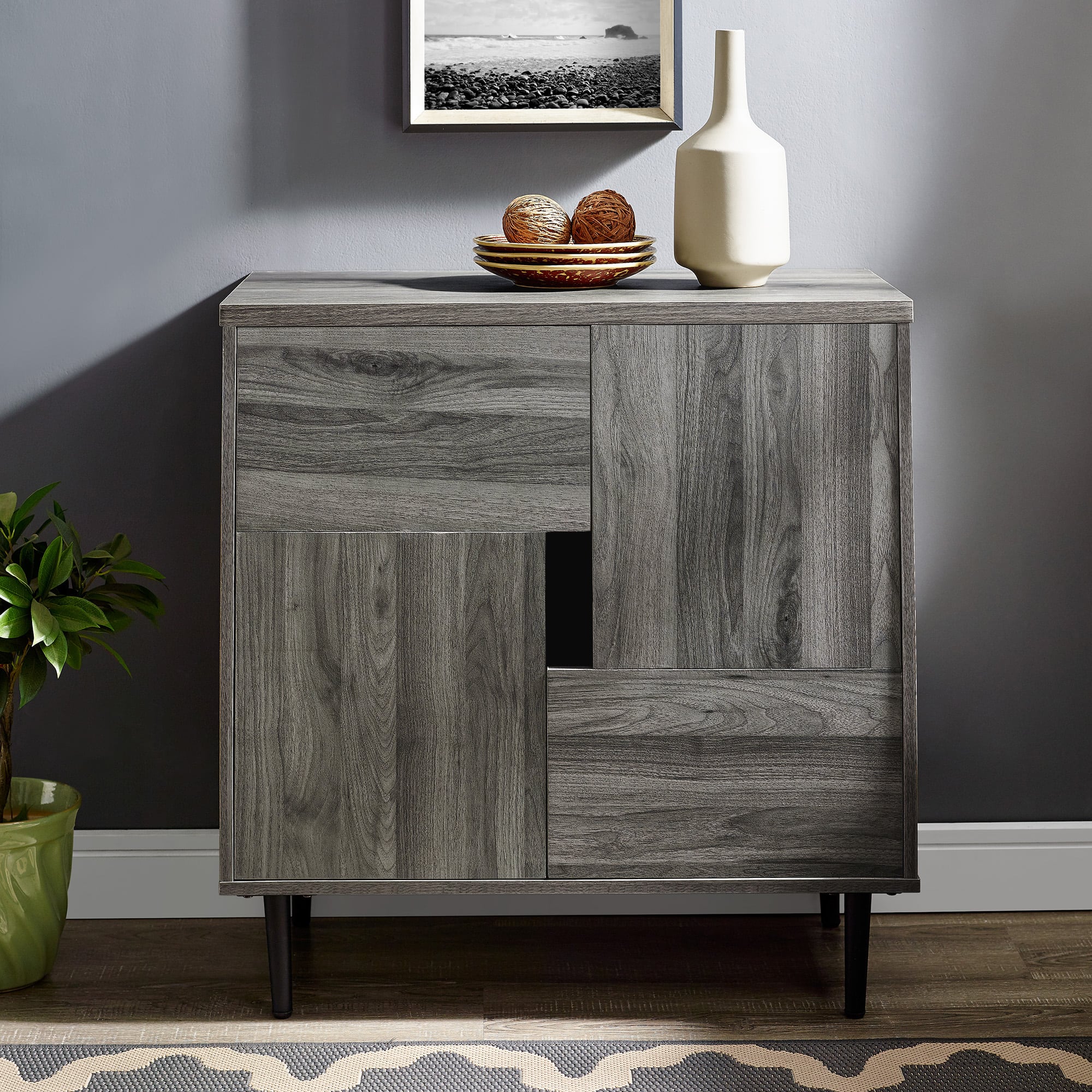 Walker Edison Slate Gray/Red Interior Modern Color Pop Accent Cabinet