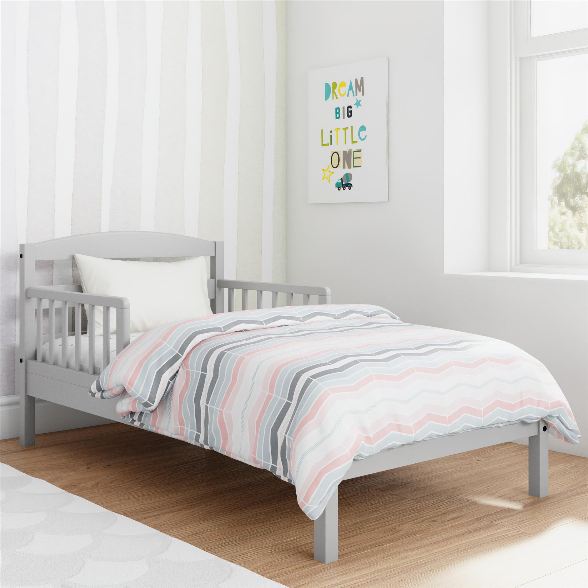 Baby Relax Jackson Kids Wood Toddler Bed with Safety Guardrails. Light Gray