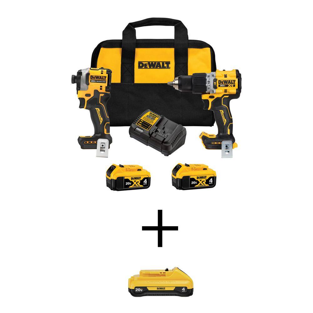 DEWALT DCK2050M2WCB240 20V MAX XR Cordless Hammer Drill and ATOMIC Impact Driver Combo Kit (2-Tool) w/(2) 4Ah Batteries. 4Ah Battery & Charger