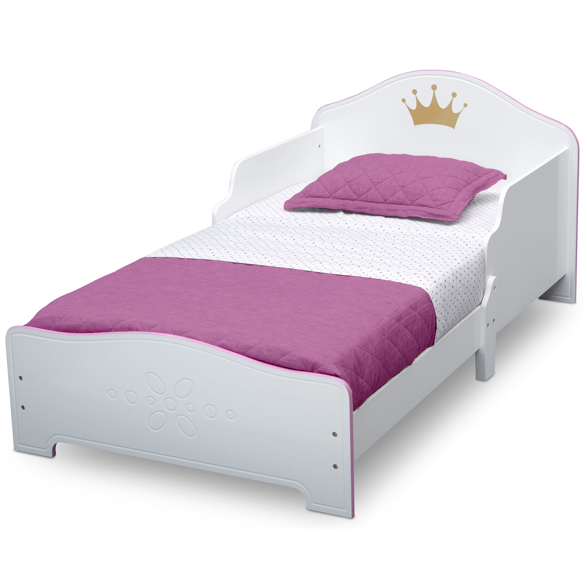 Delta Children Princess Crown Wood Toddler Bed. Greenguard Gold Certified. White/Pink