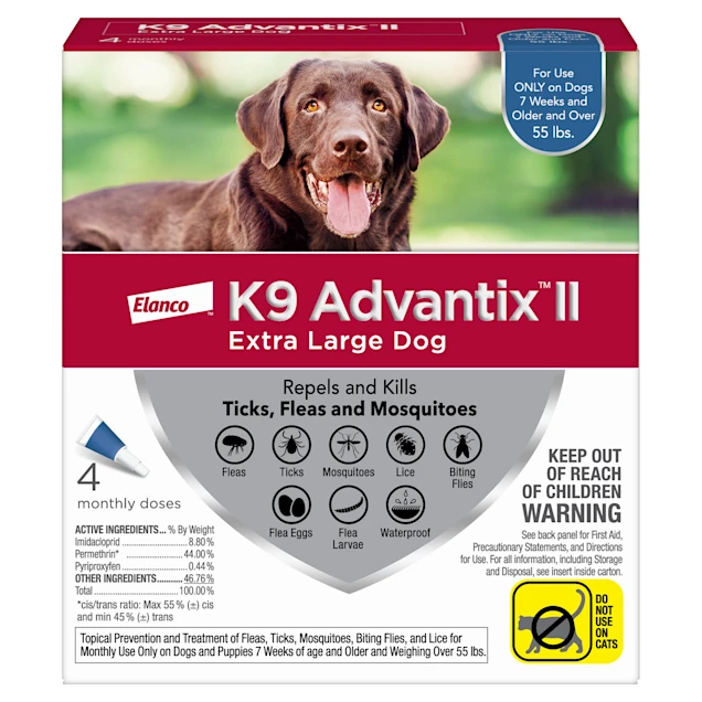 K9 Advantix II Bayer Topical Extra Large Dog Flea and Tick Treatment. Pack of 4
