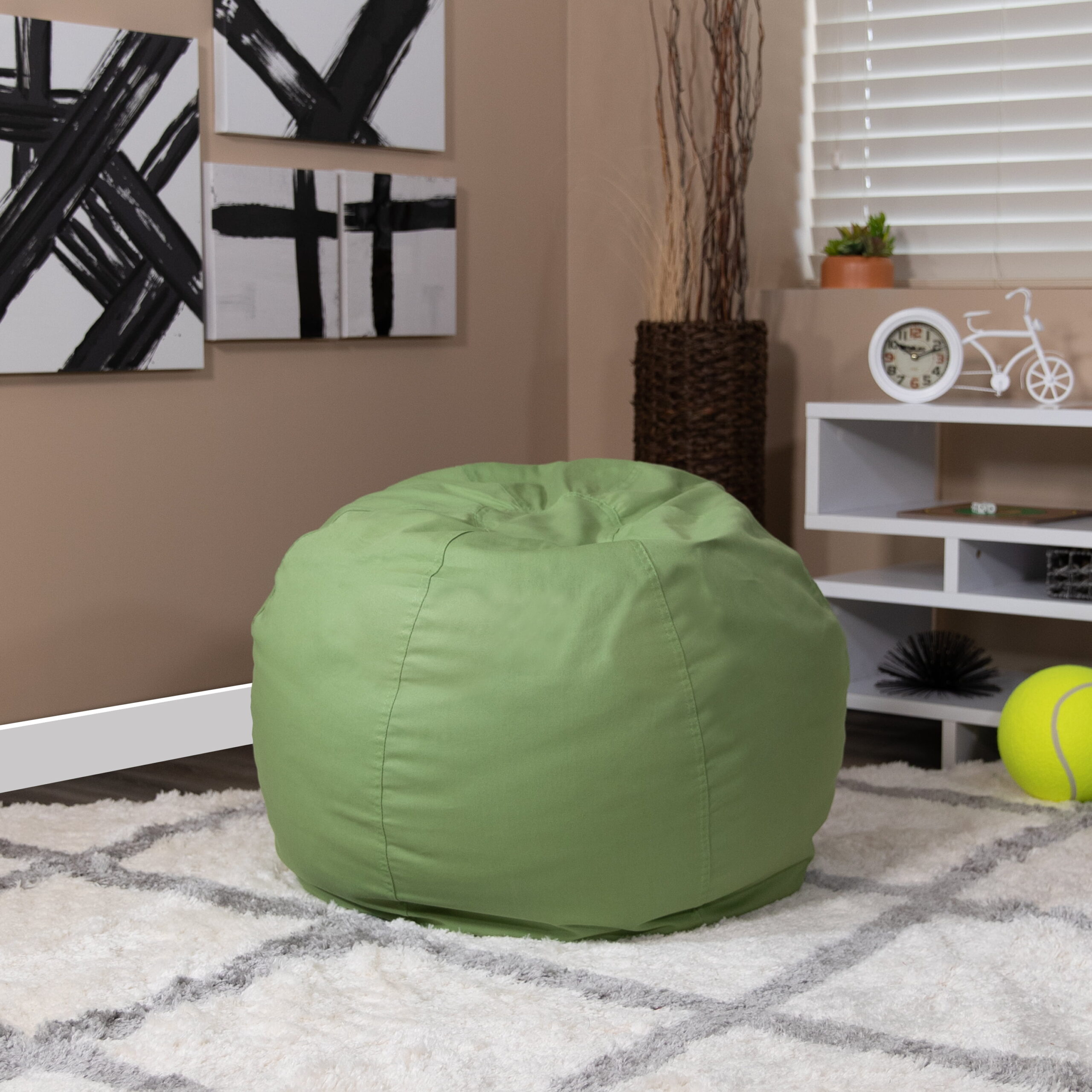 Flash Furniture Dillon Small Solid Green Refillable Bean Bag Chair for Kids and Teens