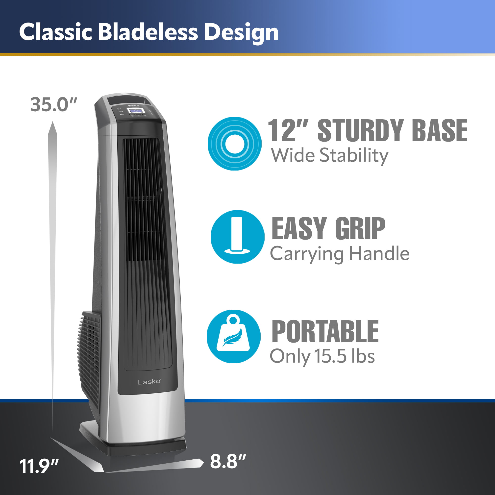 Lasko High Velocity 35 in. 3 Speed Oscillating Tower Fan with Timer and Remote Control. U35115