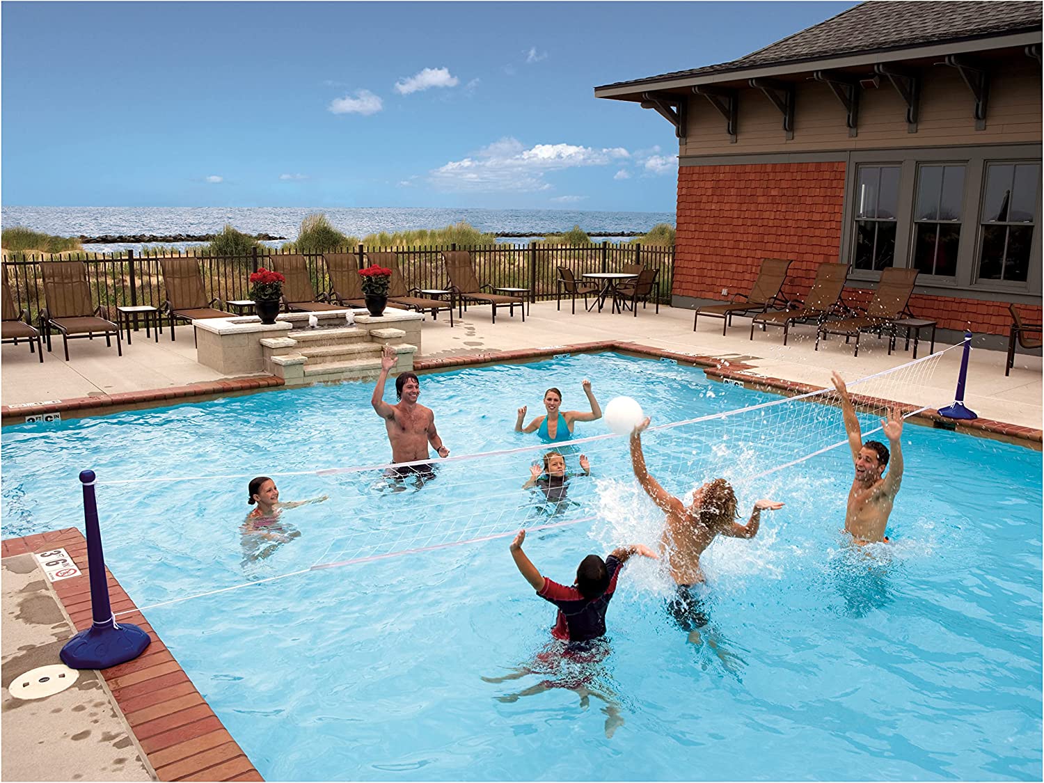 SwimWays Poolside Volleyball Set for Inground Swimming Pools