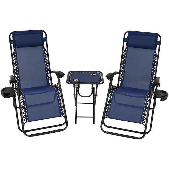 Sunnydaze Decor DL-996 2 Black Metal Frame Stationary Zero Gravity Chair(s) with Blue Sling Seat