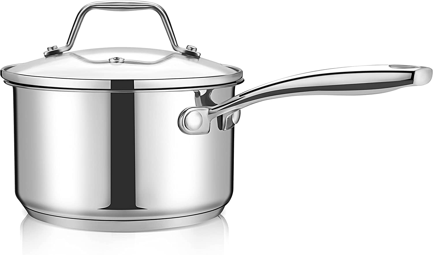 NutriChef 2-Quart Stainless Steel Saucepan - 18/8 Food Grade Heavy Duty Cookware. Sauce Pot. Stew Pot. Simmering Pot Kitchenware w/ See Through Lid. Dishwasher Safe. For Induction Gas Ceramic Cooktops