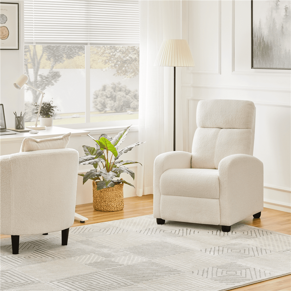 Yaheetech 2pcs Upholstered Boucle Recliner Adjustable Reclining Chair w/ Pocket Spring. Ivory