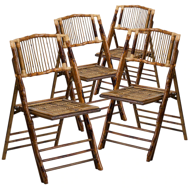 Flash Furniture  4-Pack Bamboo Standard Folding Chair with Solid Seat (Indoor or Outdoor)