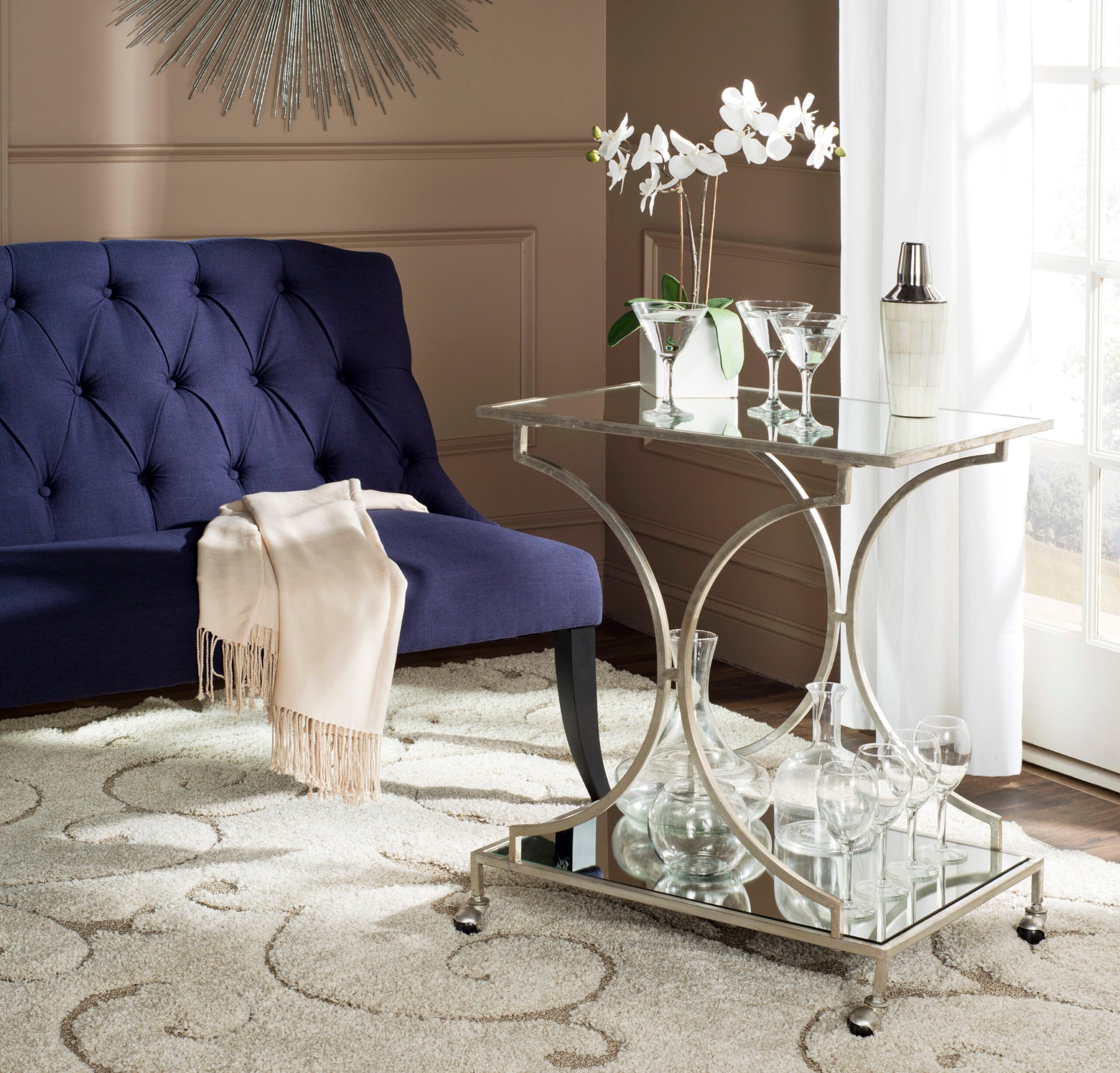 Safavieh Chrome Metal Base with Mirror Top Rolling Kitchen Cart (19.1-in x 26-in x 31.1-in)