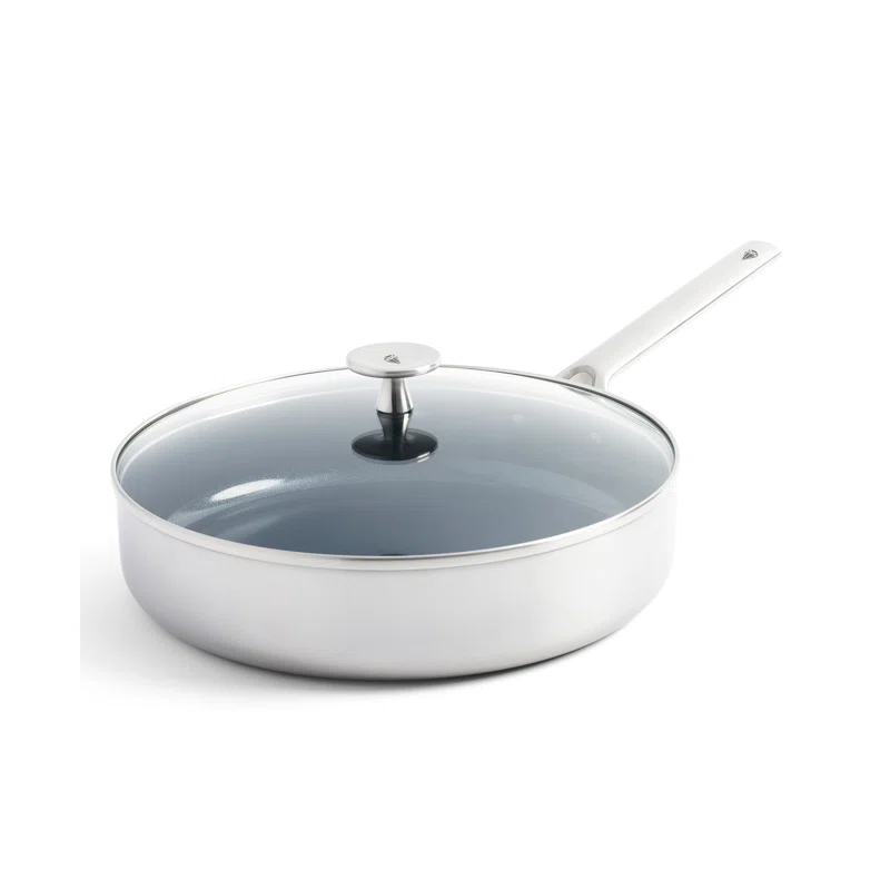 Blue Diamond Cookware Tri-Ply Stainless Steel Ceramic Nonstick. 3.75QT Saute Pan Jumbo Cooker with Lid. PFAS-Free. Multi Clad. Induction. Dishwasher Safe. Oven Safe. Silver