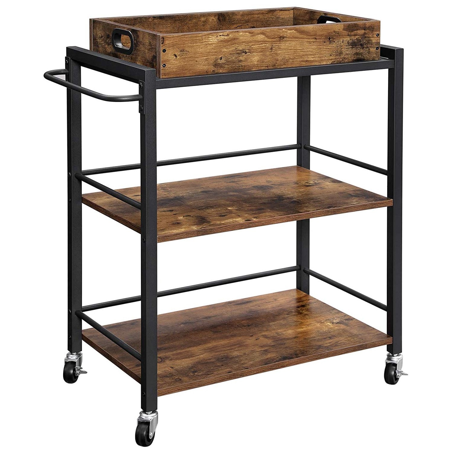 Benzara Brown Wood Base with Wood Top Rolling Kitchen Cart (15.7-in x 25.6-in x 33.9-in)