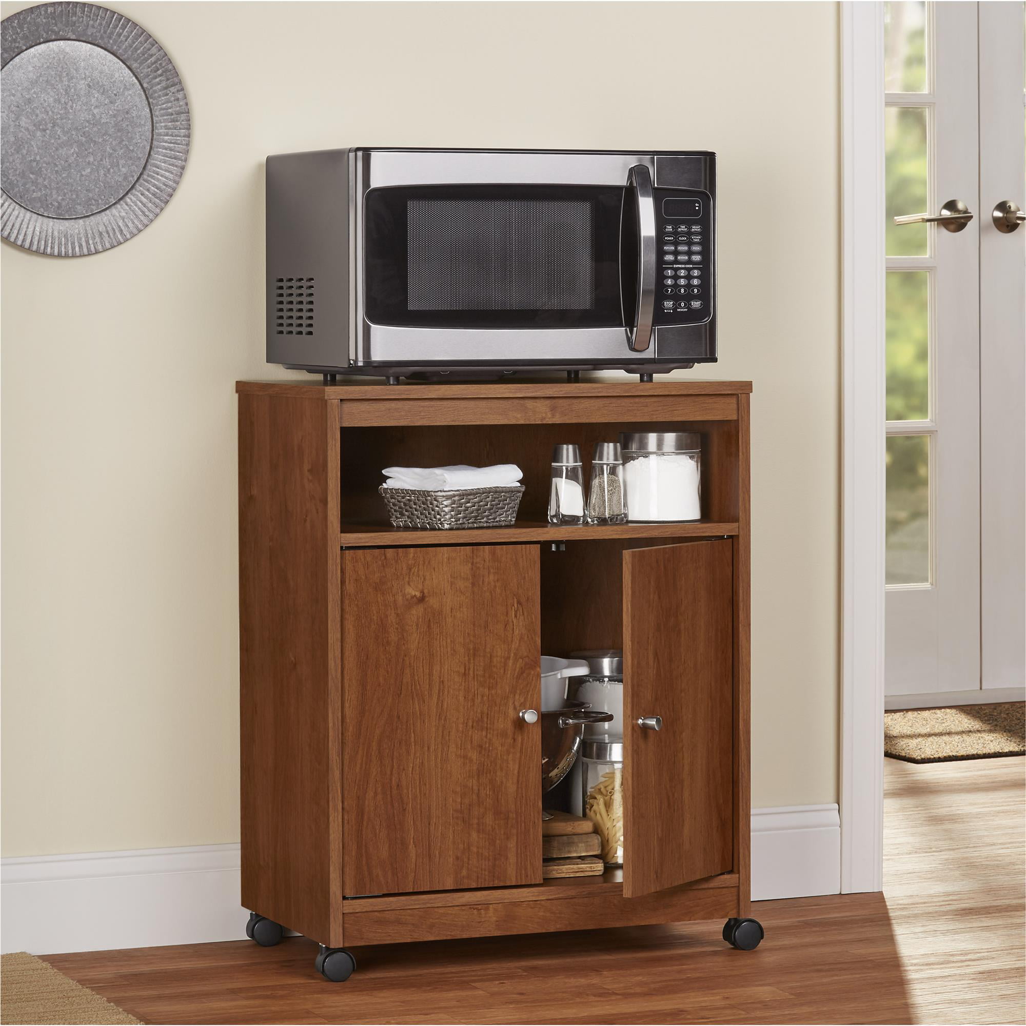 Ameriwood Home Landry Microwave Cart. Bank Alder