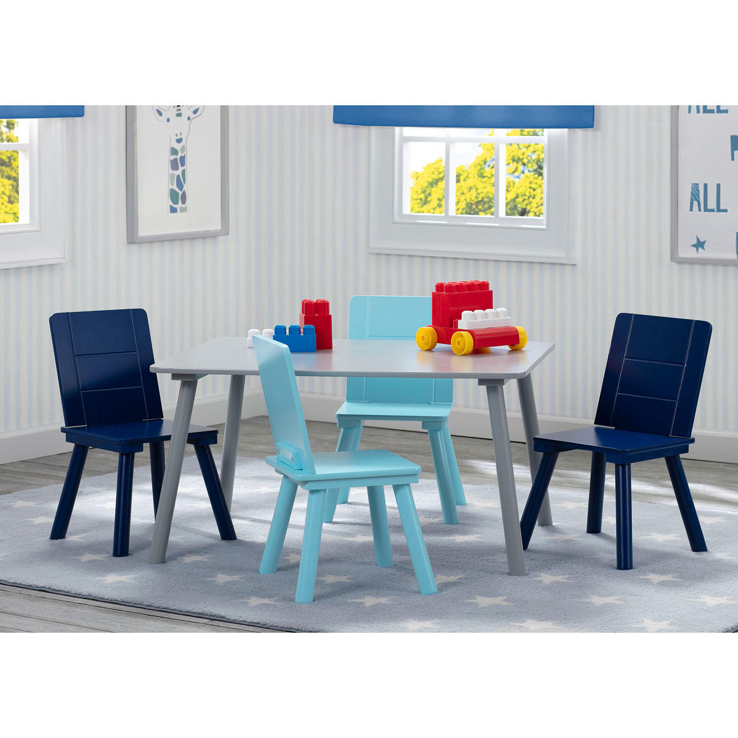 Delta Children Kids Table and Chair Set (4 Chairs Included) - Ideal for Arts & Crafts. Snack Time. Homeschooling. Homework & More - Greenguard Gold Certified. Grey/Blue