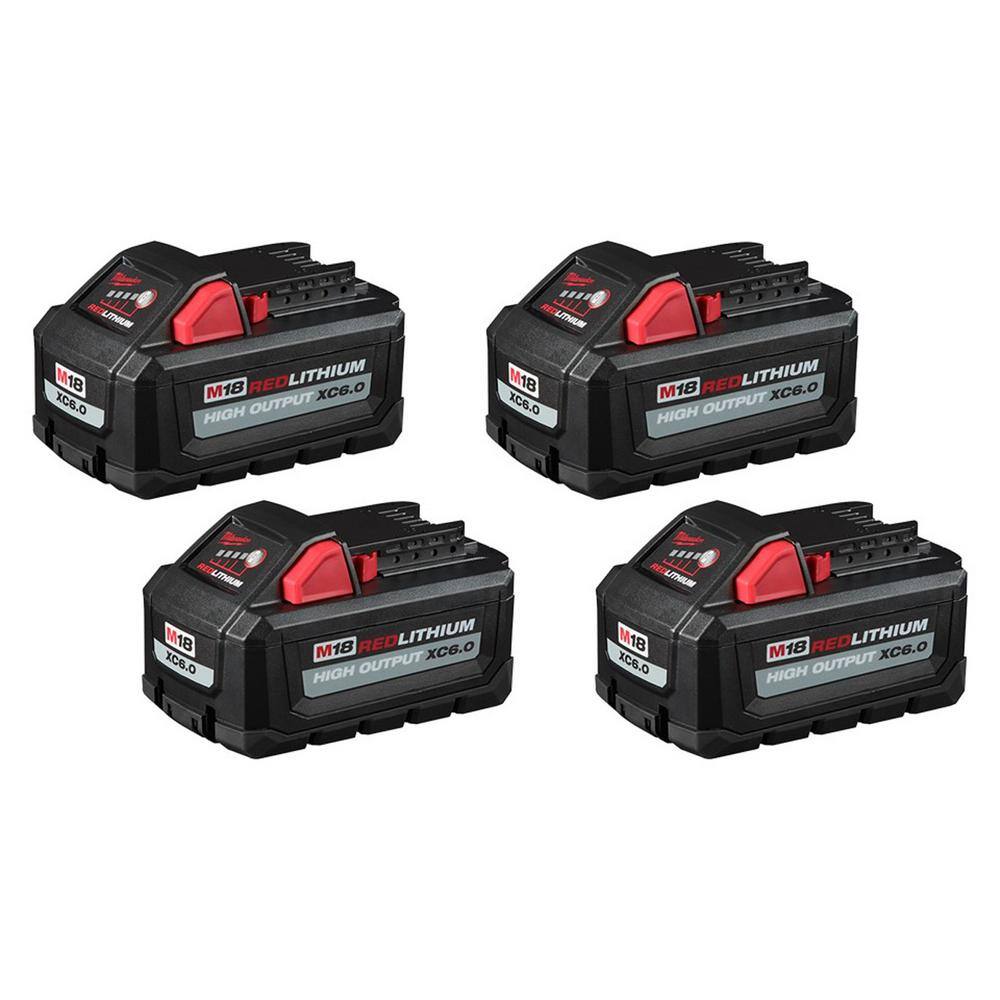 Milwaukee 48-11-1862-48-11-1862 M18 18-Volt Lithium-Ion High Output 6.0Ah Battery Pack (4-Pack)