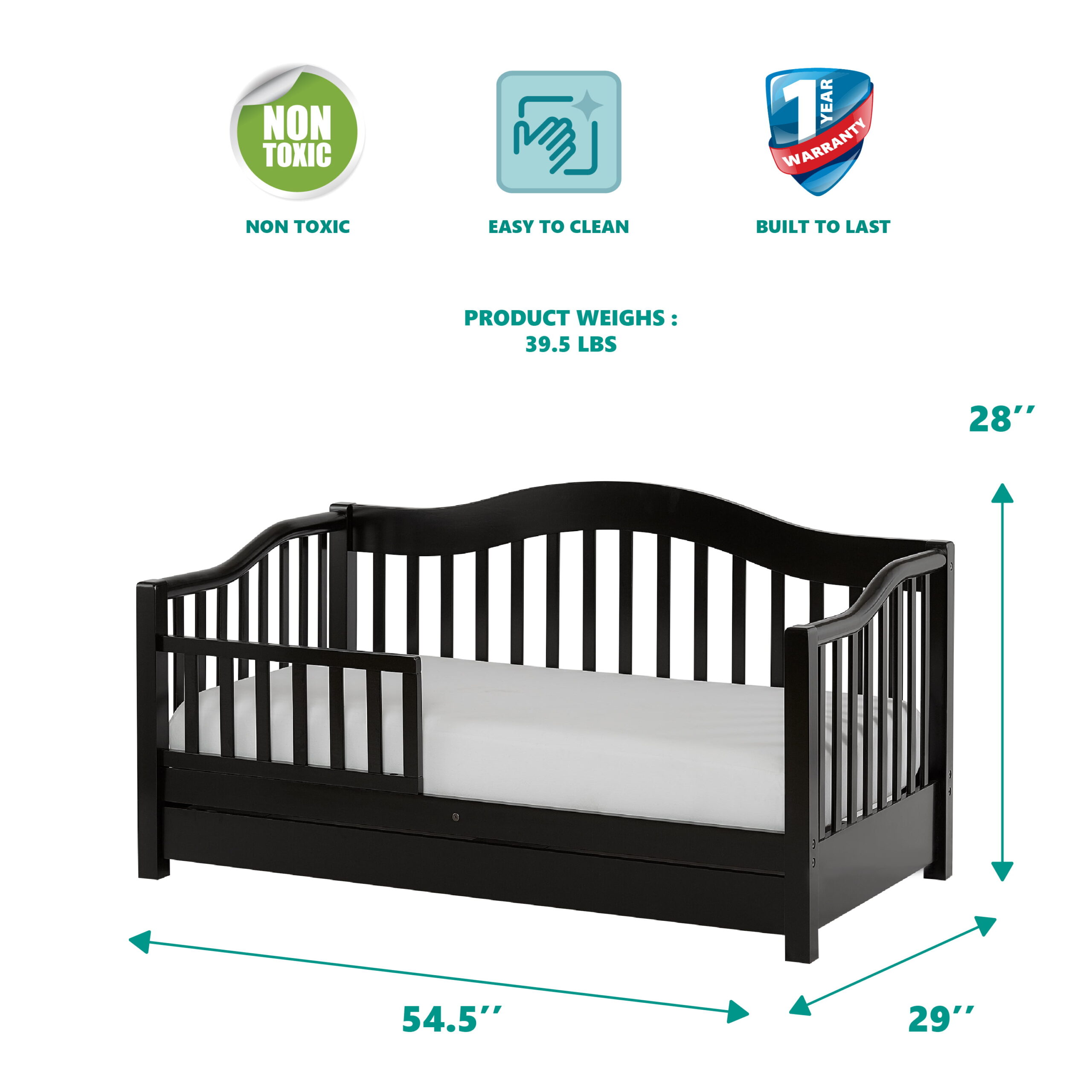 Dream on Me Toddler Day Bed with Storage. Black