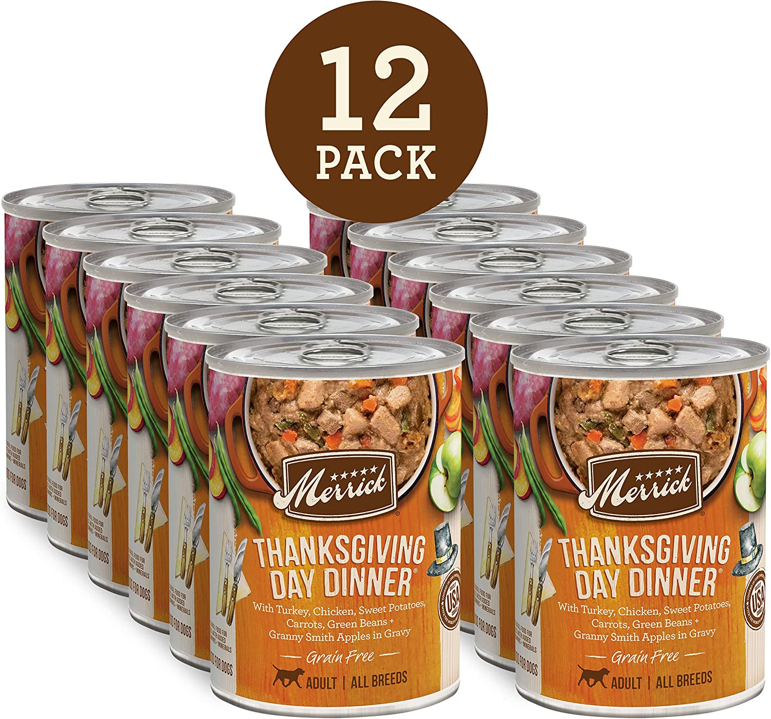 Merrick Grain Free All Breed Sizes Canned Wet Dog Food Thanksgiving Day Dinner (Case of 12)