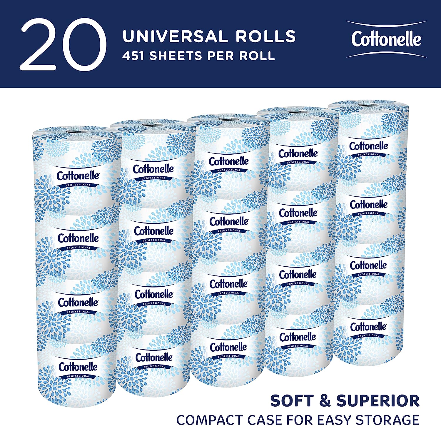 Cottonelle® Professional Standard Roll Toilet Paper (13135). 2-Ply. White. Compact Case for Easy Storage. (451 Sheets/Roll. 20 Rolls/Case. 9.020 Sheets/Case)