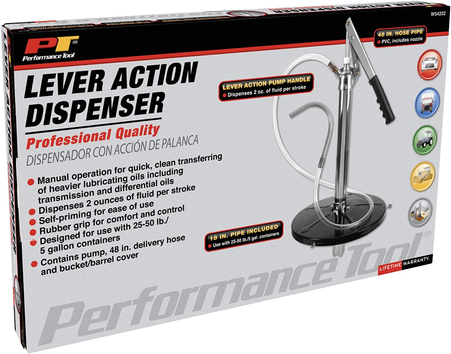 Performance Tool W54232 Lever-Action Bucket Pump for 5 Gallon Pails. Black